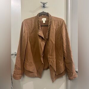 Chico’s Open Front Jacket Tan Lace Up 1 Camel Tencel Cowboy Western